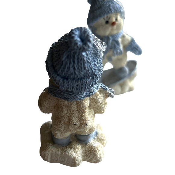 Vtg 1999 Encore Snow Buddies Snowboarding & Sledding Snowman Christmas Ornaments - Picture 5 of 5